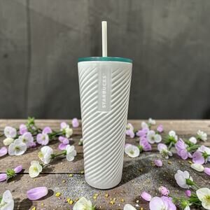 Starbucks White Mint Tumbler 24 oz Stainless Swirl Cold Cup 2023 NWT